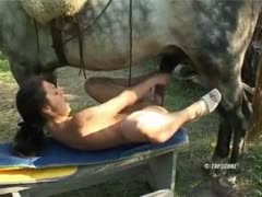 Impressive horse fucking along teen with tight pussy 